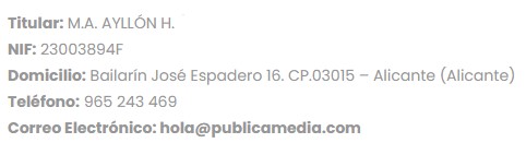 Datos del aviso legal de Publicamedia